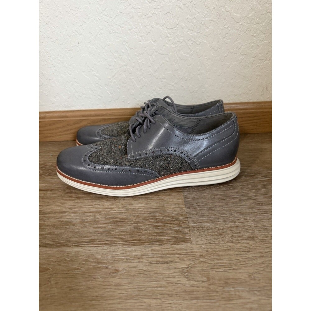 Cole Haan Originals Grand Wing Tip Oxfords Gray Leather Wool Men’s Shoes 9M